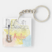 オースティンのテキサス州|の水彩画のスケッチ キーホルダー (裏面)