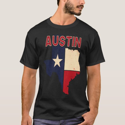 オースティンシティテキサス州テシャン国旗の地図 Tシャツ (正面)
