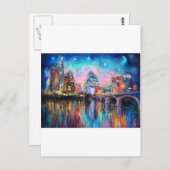 オースティンスカイライン夜の街並みアートギフト ポストカード (正面/裏面)