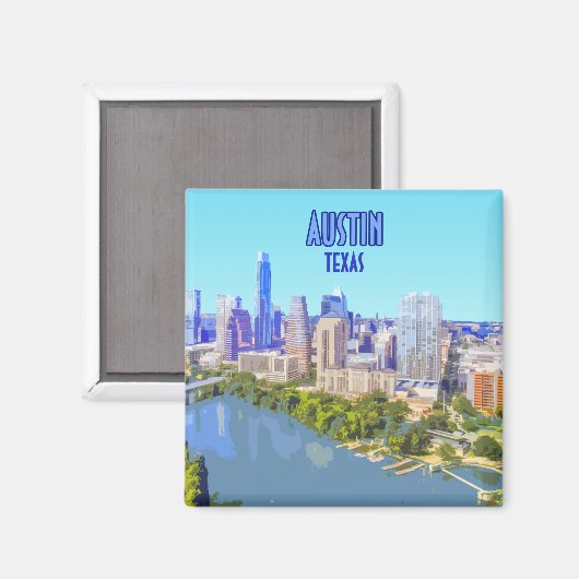 オースティンダウンタウンテキサス州ヴィンテージ マグネット (正面/裏面)