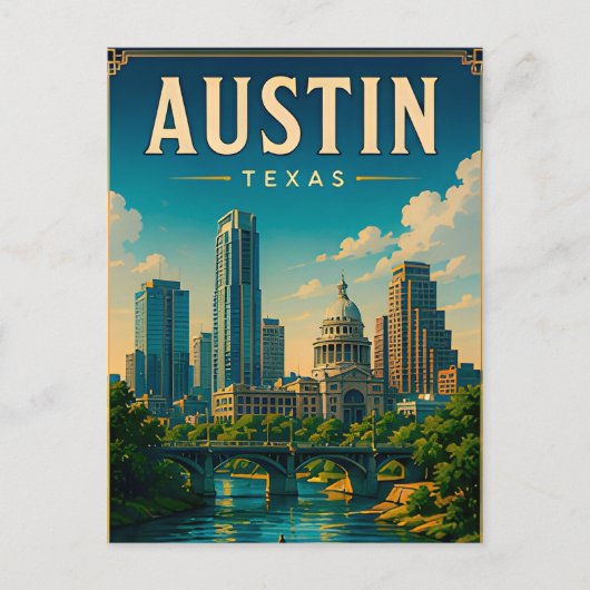 オースティンテキサススカイラインとリバーサイド ポストカード (正面)