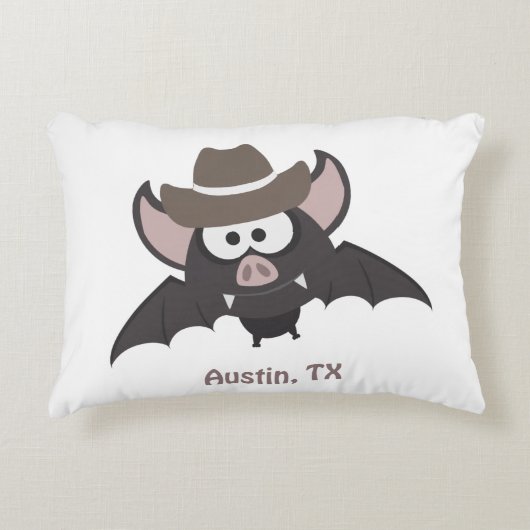 オースティンテキサス州かわいい漫画カウボーイこうもり アクセントクッション (正面)