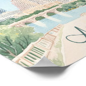 オースティンテキサス州グアッシュ絵を描イラストレーション旅行 ポスター (角)