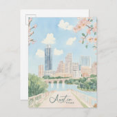 オースティンテキサス州グアッシュ絵を描イラストレーション旅行 ポストカード (正面/裏面)