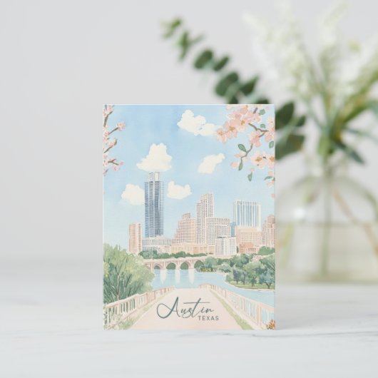 オースティンテキサス州グアッシュ絵を描イラストレーション旅行 ポストカード (スタンド正面)
