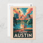 オースティンテキサス州スカイライントラベルアートヴィンテージ ポストカード (正面/裏面)
