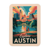 オースティンテキサス州スカイライントラベルアートヴィンテージ マグネット (縦)