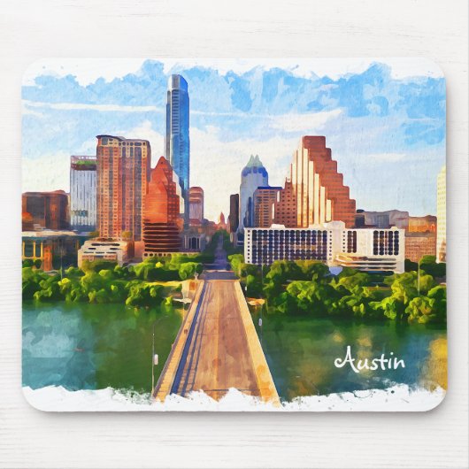 オースティンテキサス州ヴィンテージトラベルシティウォータカラー マウスパッド (正面)