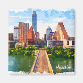 オースティンテキサス州ヴィンテージトラベルシティウォータカラー マグネット (正面)