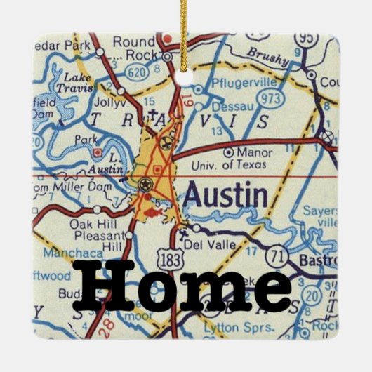 オースティンテキサス州ヴィンテージマップクリスマスオーナメント セラミックオーナメント (裏面)