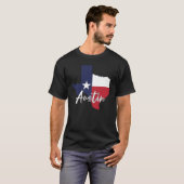 オースティンテキサス州州旗の地図と黒 Tシャツ (正面フル)