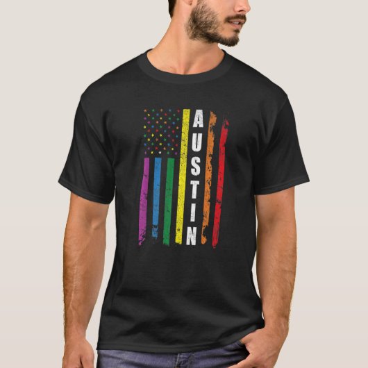 オースティンテキサス州米国国旗レインボーゲイLgbt Pri Tシャツ (正面)