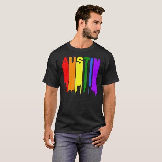 オースティンテキサス州Lgbtqゲイプライドレインボースカイライン Tシャツ (正面フル)