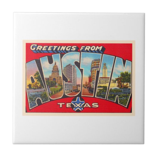 オースティンテキサス州TXヴィンテージ大文字はがき タイル (正面)