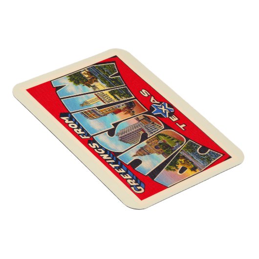 オースティンテキサス州TXヴィンテージ大文字葉書 マグネット (右側)