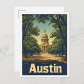 オースティンテキサス州USAアートヴィンテージトラベルイラストレーション ポストカード (正面/裏面)
