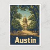 オースティンテキサス州USAアートヴィンテージトラベルイラストレーション ポストカード (正面)