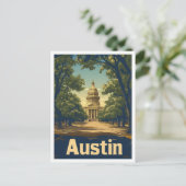 オースティンテキサス州USAアートヴィンテージトラベルイラストレーション ポストカード (スタンド正面)