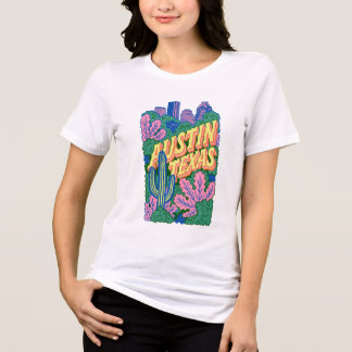 オースティンテキサス レトロなカラフルな街並み サボテン Tシャツ