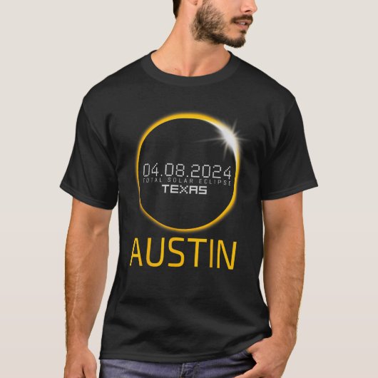 オースティン皆既日食2024年4月8日テキサス太陽 Tシャツ (正面)