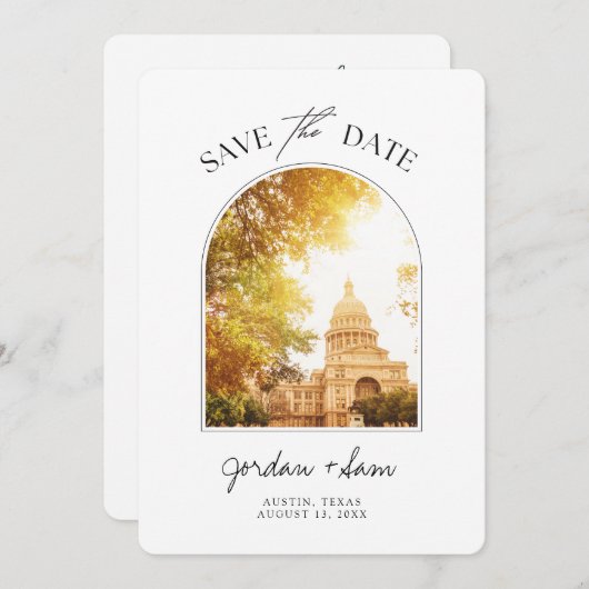 オースティン結婚ズテキサス州州キャピトル日付を保存 招待状 (正面/裏面)