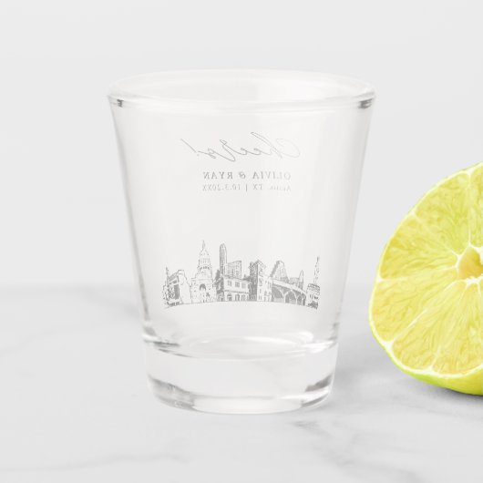 オースティン結婚式の引き出物パーソナライズされた応援 ショットグラス (裏面)