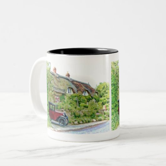 オースティン7の外側はコテッジをかやぶきにしました ツートーンマグカップ (正面左)