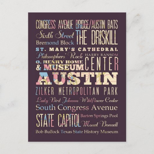 オースティン、テキサスの魅力及び有名な場所 ポストカード (正面)