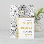 オースティン、テキサス州ラブロケーター |シティテーマ結婚の 箔招待状 (立ち正面)