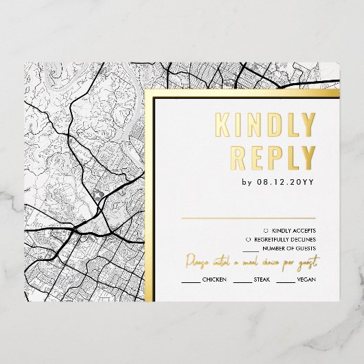 オースティン、テキサス州ラブロケーター | RSVP返信 箔招待状ポストカード (正面)