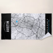 オースティン、テキサス州市地図+あなたのカスタム場所 ビーチタオル (正面)