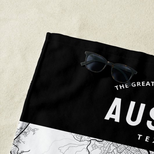 オースティン、テキサス州市地図+あなたのカスタム場所 ビーチタオル (インサイチュ)