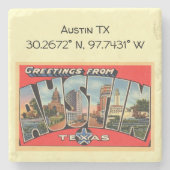 オースティンTXマップ座標ヴィンテージスタイル ストーンコースター (正面)