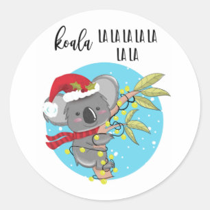 オーストおもしろいラリアのかわいいコアラクリスマスカード ラウンドシール