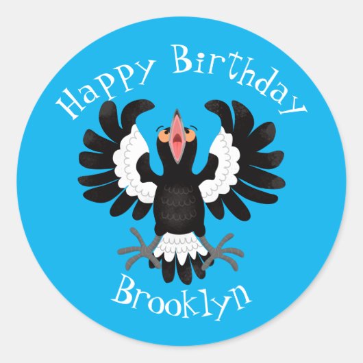 オーストラリアおもしろいのマグパイ漫画イラストレーションクラス ラウンドシール (正面)