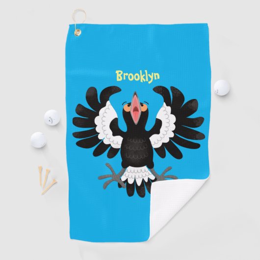 オーストラリアおもしろいのマグパイ漫画イラストレーション ゴルフタオル (インサイチュ)