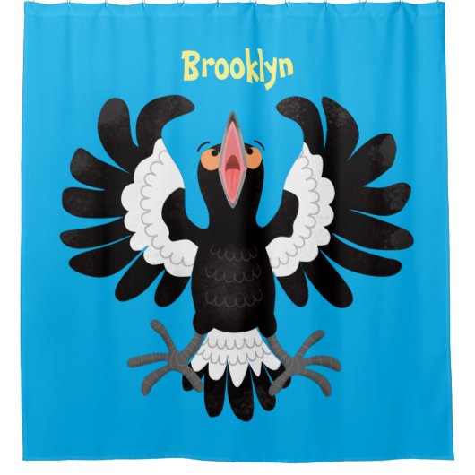 オーストラリアおもしろいのマグパイ漫画イラストレーション シャワーカーテン (正面)