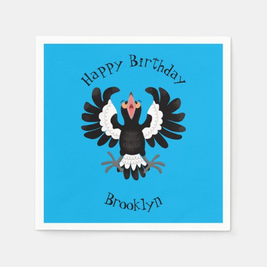 オーストラリアおもしろいのマグパイ漫画イラストレーション スタンダードカクテルナプキン (正面)