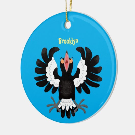 オーストラリアおもしろいのマグパイ漫画イラストレーション セラミックオーナメント (左)