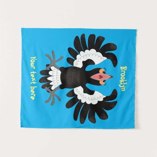 オーストラリアおもしろいのマグパイ漫画イラストレーション タペストリー (正面(横))