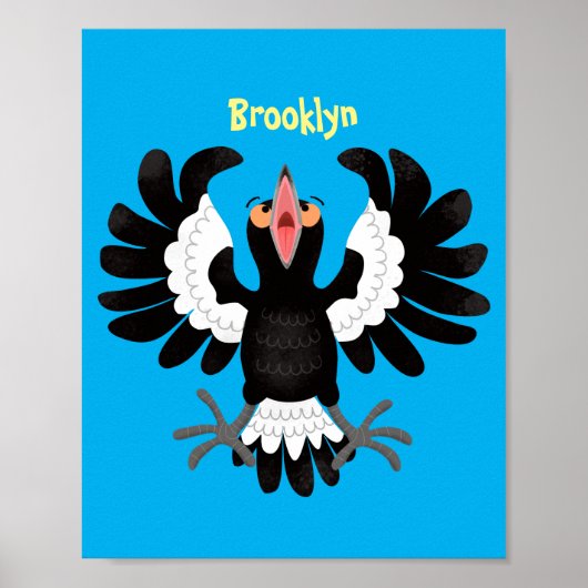 オーストラリアおもしろいのマグパイ漫画イラストレーション ポスター (正面)