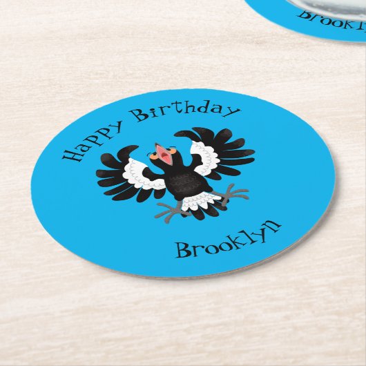 オーストラリアおもしろいのマグパイ漫画イラストレーション ラウンドペーパーコースター (アングル)