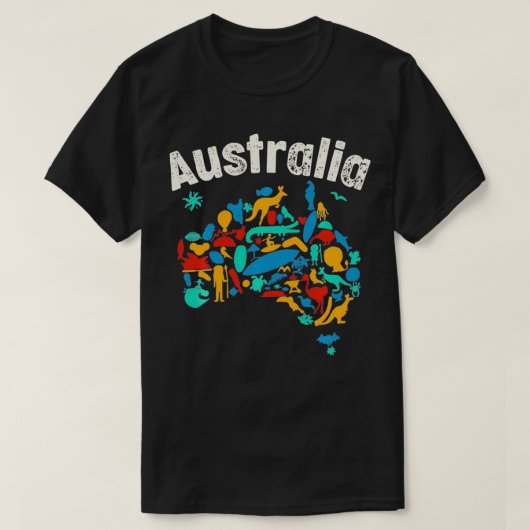 オーストラリアおもしろいの日オーストラリアのキッズ動物の地図 Tシャツ (デザイン正面)