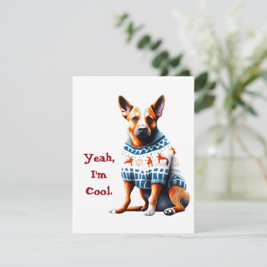 オーストラリアおもしろいの牛の犬のクリスマスセーター シーズンカード (スタンド正面)