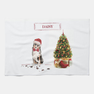 オーストラリアおもしろいの羊飼いクリスマス犬 キッチンタオル
