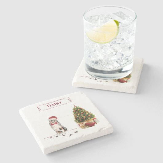 オーストラリアおもしろいの羊飼いクリスマス犬 ストーンコースター (横)