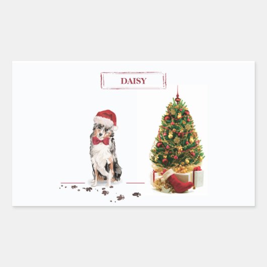 オーストラリアおもしろいの羊飼いクリスマス犬 長方形シール (正面)