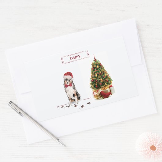 オーストラリアおもしろいの羊飼いクリスマス犬 長方形シール (封筒)