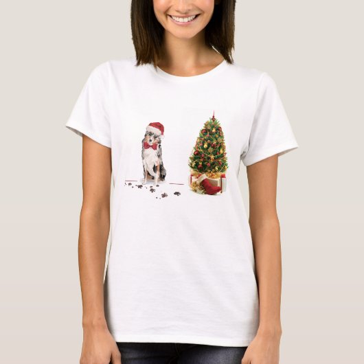 オーストラリアおもしろいの羊飼いクリスマス犬 Tシャツ (正面)
