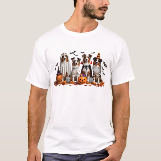 オーストラリアおもしろいの羊飼いハロウィーン犬の恋人 Tシャツ (正面)
